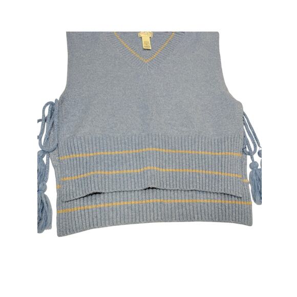 Free People All Star Striped Knit Poncho Vest Blue One Size Tassel Tie Sides - Picture 7 of 14